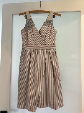 Banana Republic Black and White Striped V-Neck Midi Dress